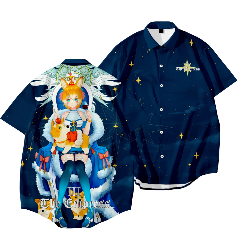 

Summer Cardigan Men's Shirt Harajuku Original Anime Tarot The Fool Short Sleeve Women Casual Blouse Beach Style Tops OverSize