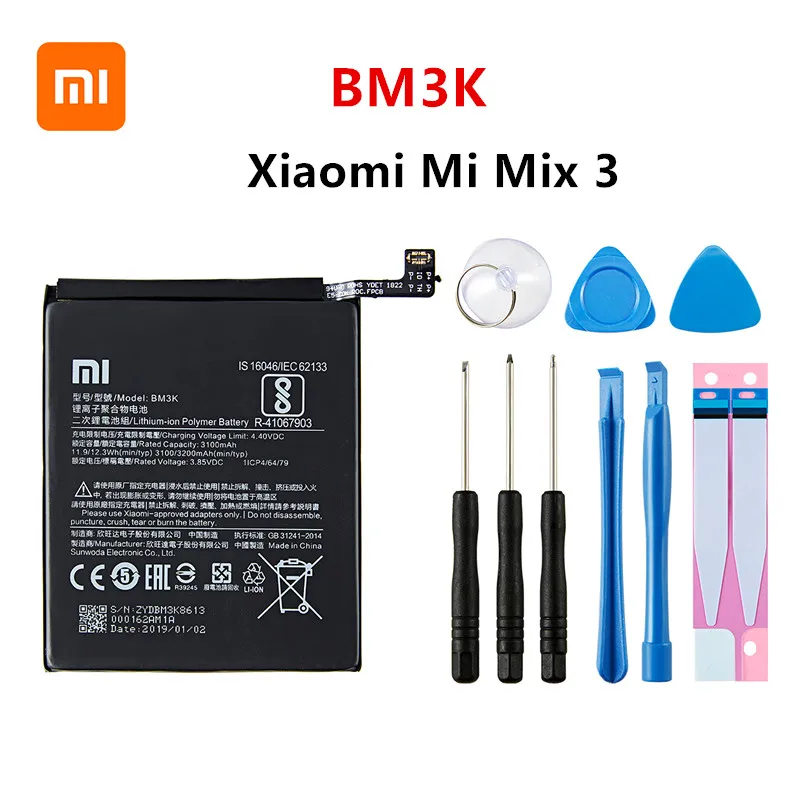 Xiao mi 100% Orginal BM3K 3200mAh Battery For Xiaomi Mi Mix 3 Mix3 BM3K High Quality Phone Replacement Batteries +Tools