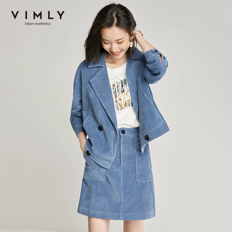 Женский вельветовый комплект из двух предметов Vimly элегантная Свободная куртка с