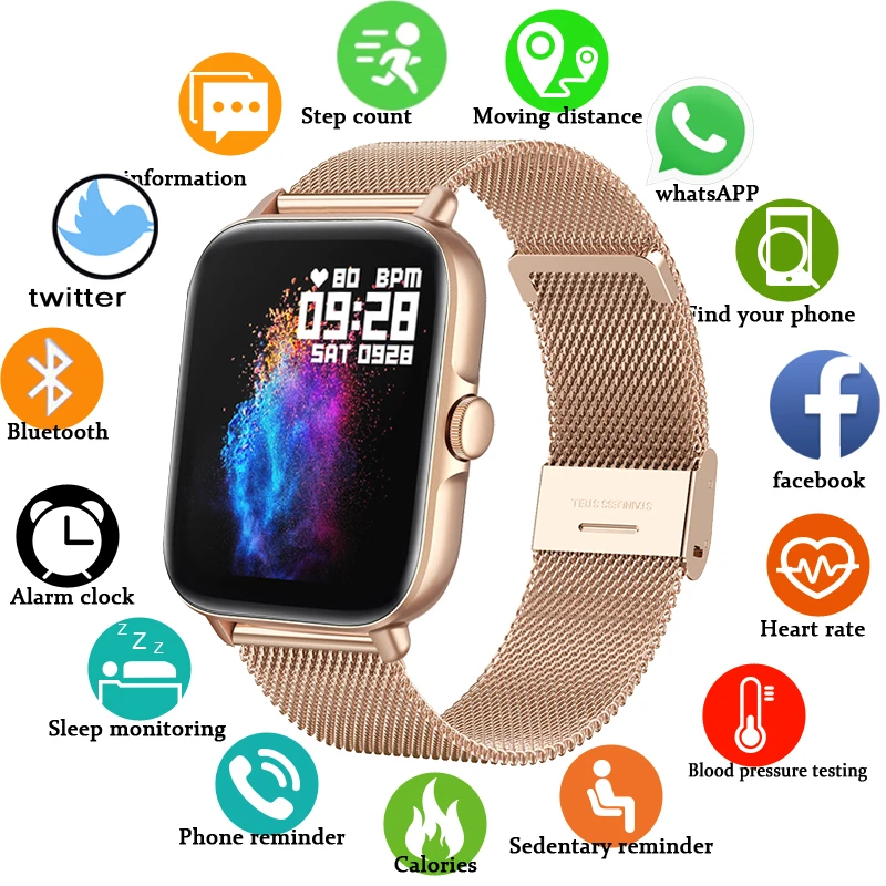 

Новинка 2022, женские умные часы, мужские часы с цветным экраном 1,69 дюйма, фитнес-трекер с поддержкой Bluetooth, Смарт-часы для женщин