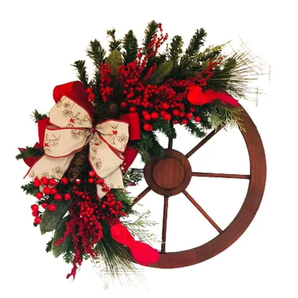 

Christmas Outdoor Wreath Retro Wheel Wreath Retro Winter Wreath Delicate Christmas Wreath For Front Door Window Wall Decorati