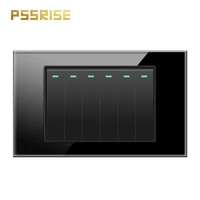pssrise 6gang us wall light switch power black white luxuray crystal tempered glass panel led indicator 118 bra light switch