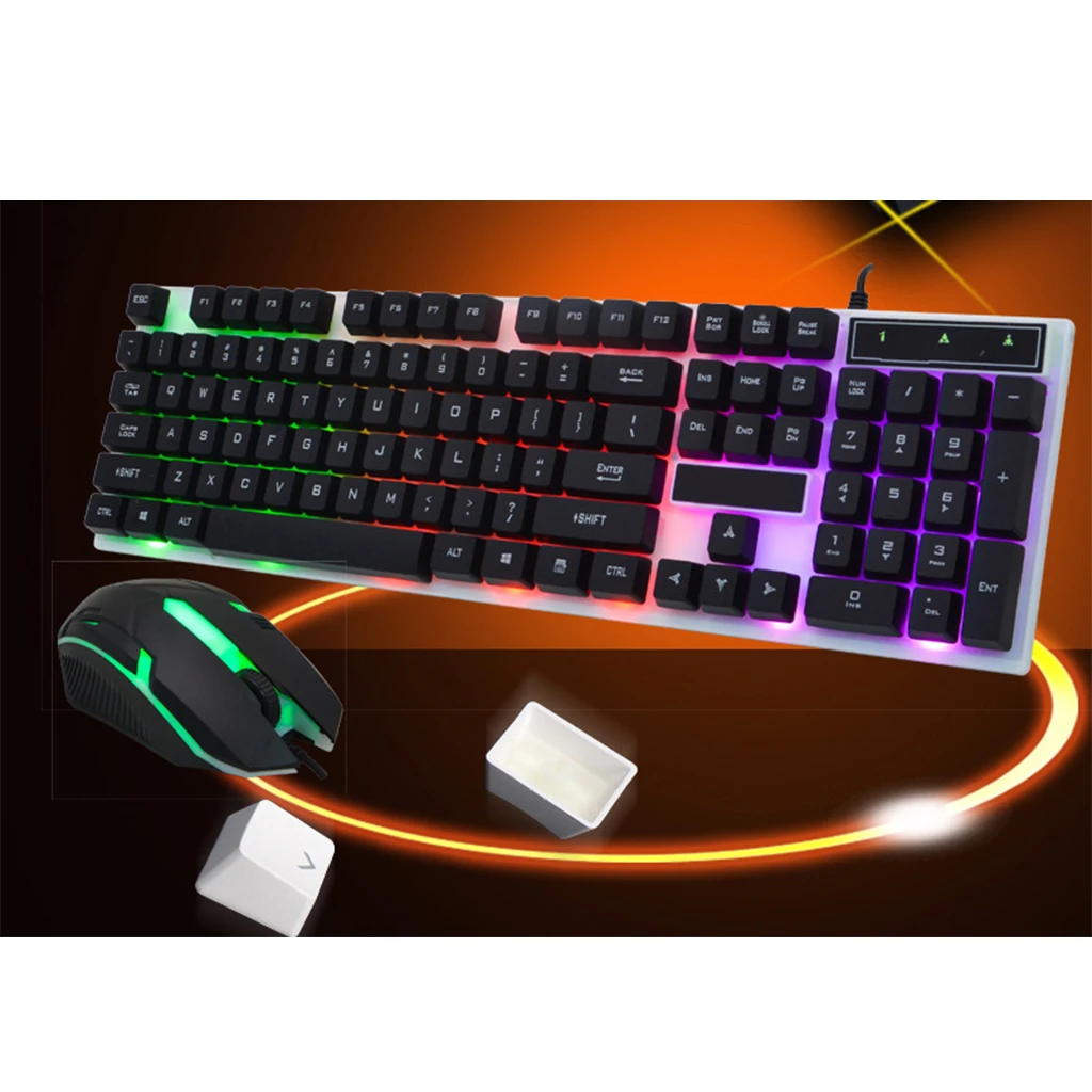 Проводная игровая механическая клавиатура и мышь с RGB подсветкой 104