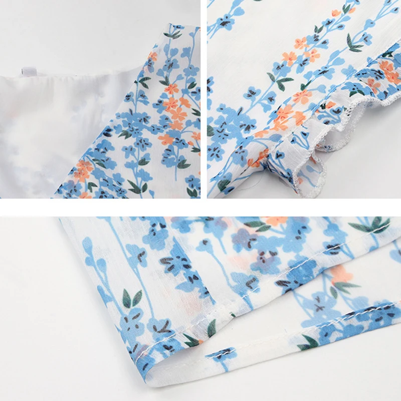

2021 New Women Chiffon Summer Dress Print Short Sleeve V Neck Loose Ladies Casual Mini Dresses A-Line Holiday Dress for Female