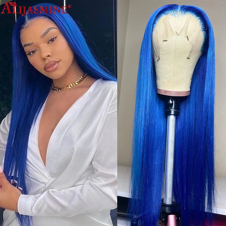 

30 дюймов синий HD кружевной передний al парик бразильский 13х4 прямой розовый кружевной передний парик цветные человеческие волосы парики для ...