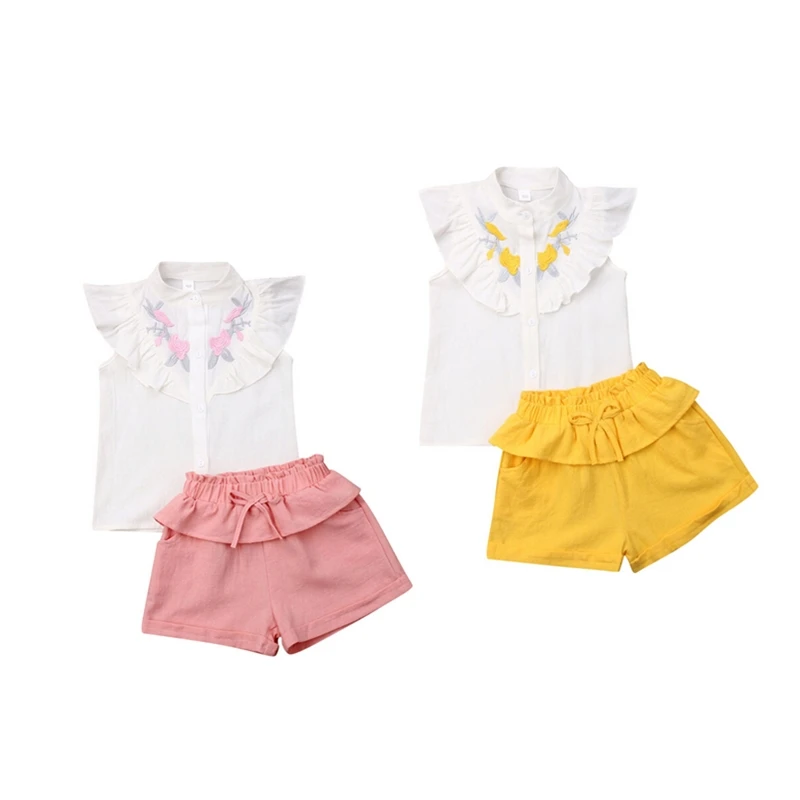 Летняя детская одежда с цветочным рисунком для маленьких девочек комплект