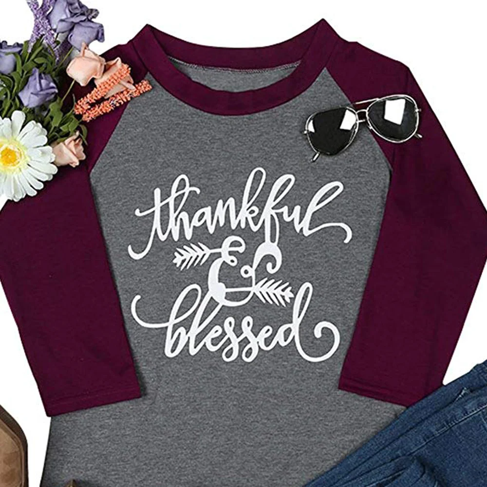 Женская футболка на Хэллоуин с благодарностью 3/4 рукавом буквенным принтом