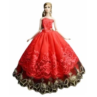 red floral lace wedding dress for barbie doll clothes princess outfits party gown 16 bjd accessories kids baby toys girl gift