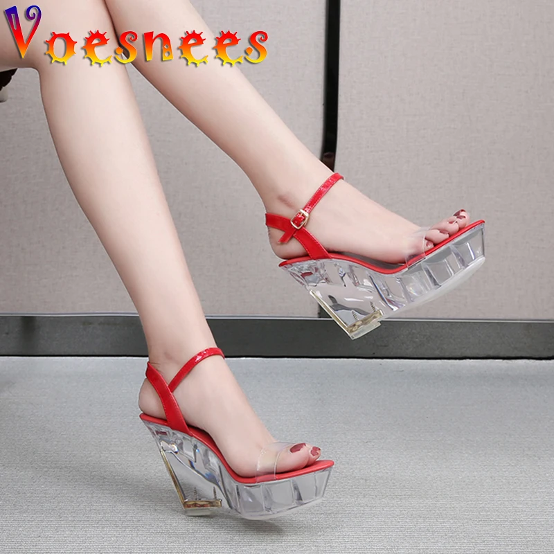 

Женские босоножки на танкетке Voesnees, летние сандалии на платформе 10 см с мехом, красивые босоножки с кристаллами на каблуке, Женская Празднич...