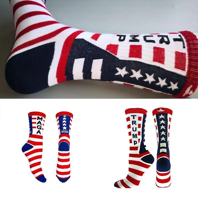 

Trump Election Printed Socks Long Tube Cotton Stars Sports Men Women National Casual Sock Olympic Stripes Games Flag Street L6Z5