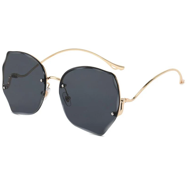 

2021 Fashion Tea Gradient Sunglasses Women Ocean Water Cut Trimmed Lens Metal Curved Temples Sun Glasses Female UV400