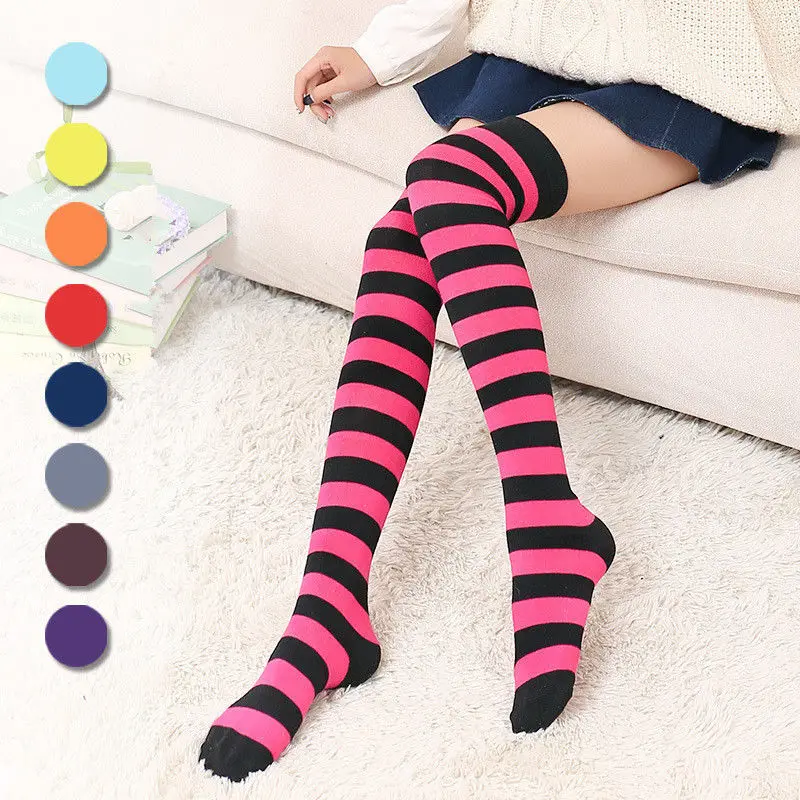 

Girls Sheer Striped Thigh High Stockings Plus Size Over The Knee Socks