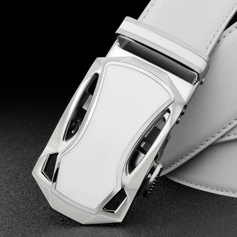 3.5cm Automatic Buckle wide belt men High Quality white belt Waist Strap fashion blue genuine leather Grain designer Waistband