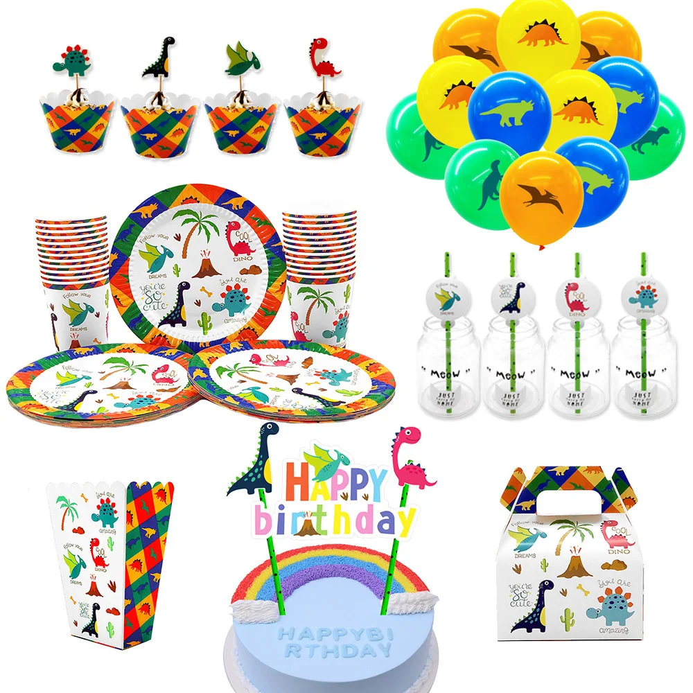 

Dinosaur Party Tableware Set Dinosaur Hat Paper Plate Popcorn Box Snack Box For Kids Birthday Baby Shower Party Supplies Decor