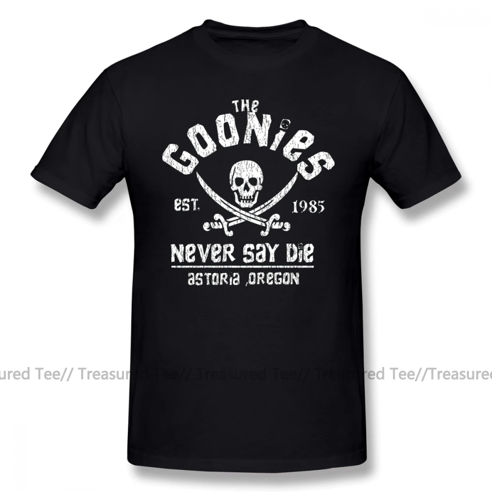 Футболка с надписью "Goonies", Футболка с коротким рукавом, графическая футболка, 100 хлопок, Пляжная Мужская большая футболка - Цвет: Black