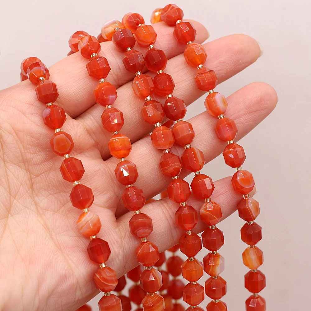 

yachu Natural Stone Semi-precious Stones Round Faceted Red Striped Agate Bead Making DIY Necklace Bracelet Size 8mm Gift