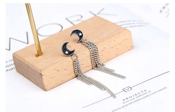 Женские серебряные серьги S925 с Луной и звездами Роскошные Блестящие модные иглой