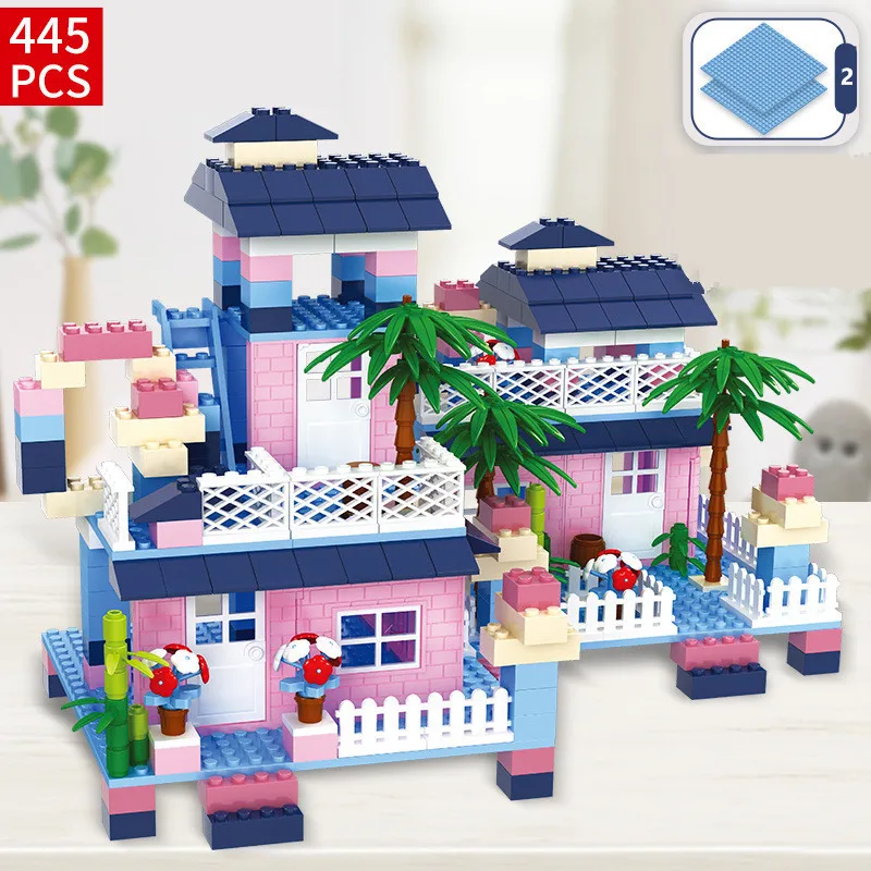 

211Pcs-445Pcs Villa Dream Castle Building Blocks Sets House Slide Girls Friends Brinquedos Bricks Educational Toys for Children