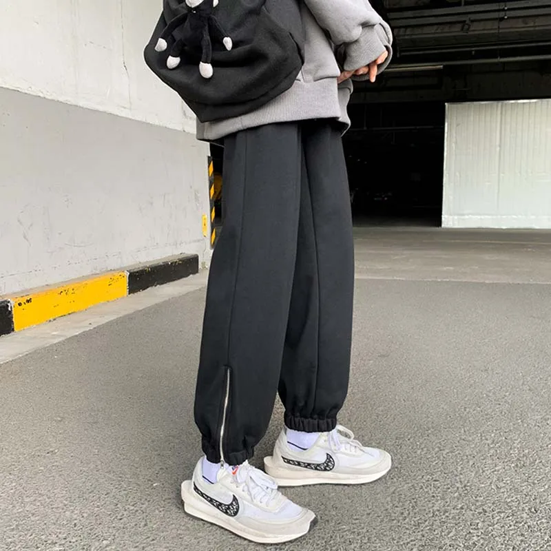 Повседневные мужские брюки на молнии бархатные зимние шаровары в Корейском