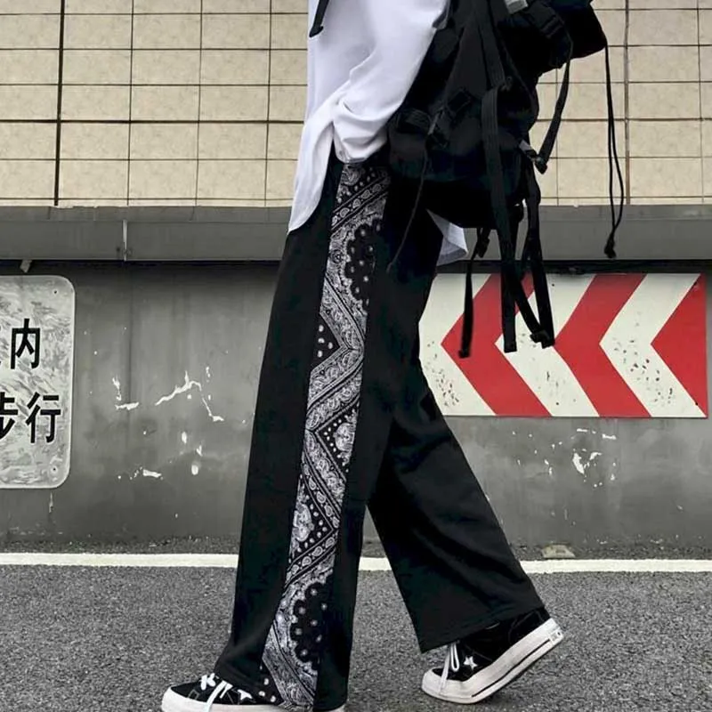 

Printed loose wide-leg straight casual trousers female tide 2020 autumn new Korean Harajuku style totem casual loose wide-le