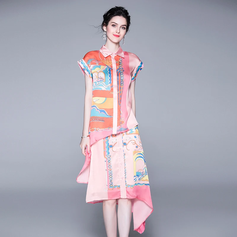 HAMALIEL новая летняя модная Асимметричная рубашка Женский комплект из 2 предметов