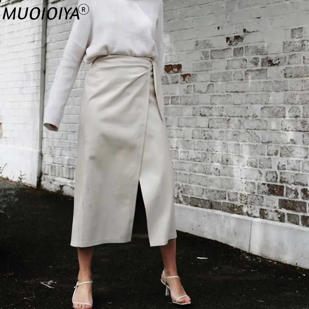 

2021 New Fashion High Quality Leather Skirt Women Skirts Female Elegant Ladies Runway Designer Wrap Long Skirts