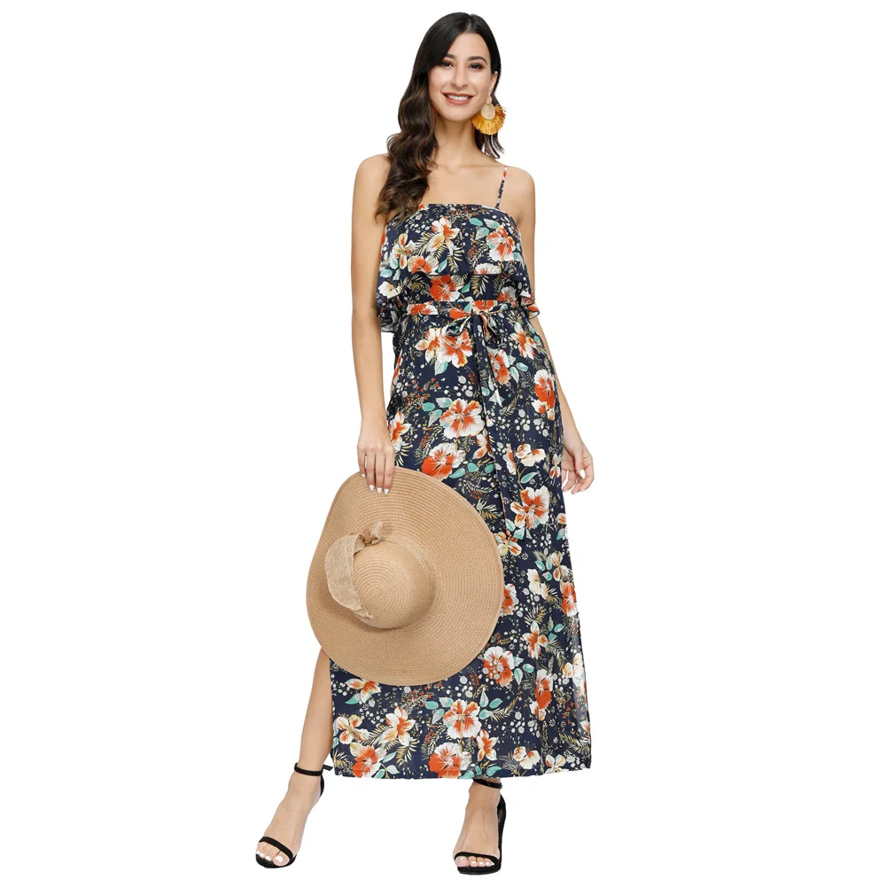 Женское платье с цветочным принтом Пляжное Платье открытой спиной сексуальное