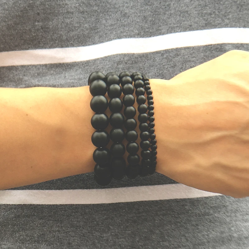 Noter Natural Matte Bracelet Stone Men 4mm 6mm 8mm 10mm 12mm Round Onyx Beaded Braslet Male Accessories Pulseira Husband Gift