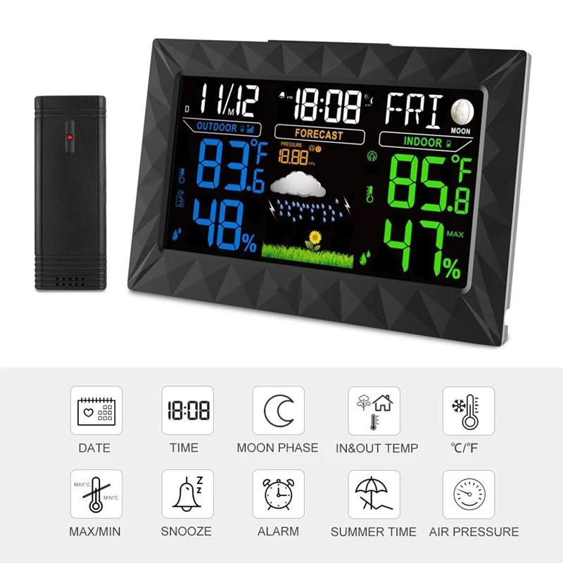 Цифровая беспроводная метеостанция с большим цветным ЖК дисплеем наружным