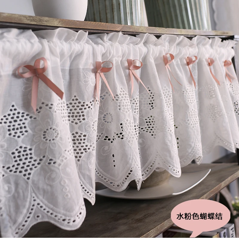 1 шт. карманные короткие занавески с вышивкой кружевным дном завязка для кухни