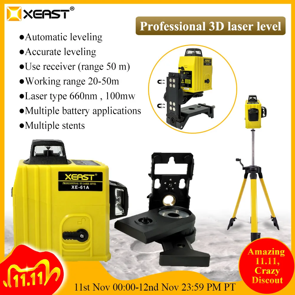 Лазерный уровень XEAST 12 линий 3D самонивелирующийся на 360 градусов горизонтальный и