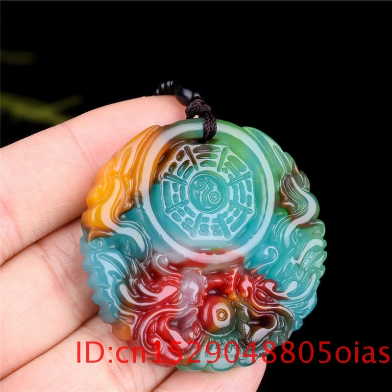 Китайский Натуральный Цвет Нефритовый дракон восемь диаграмм кулон ожерелье