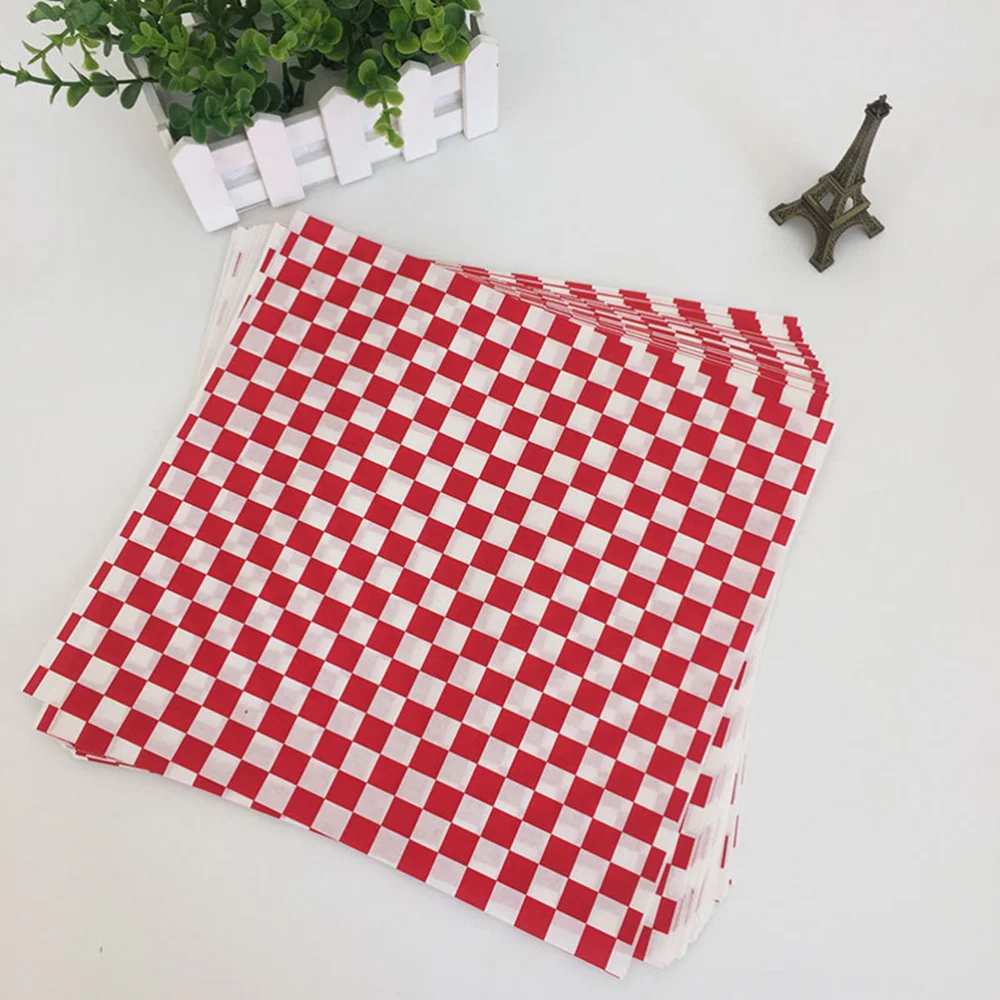 100 шт. Еда упаковочная Бумага в красную клетку одноразовые картофеля-фри лист