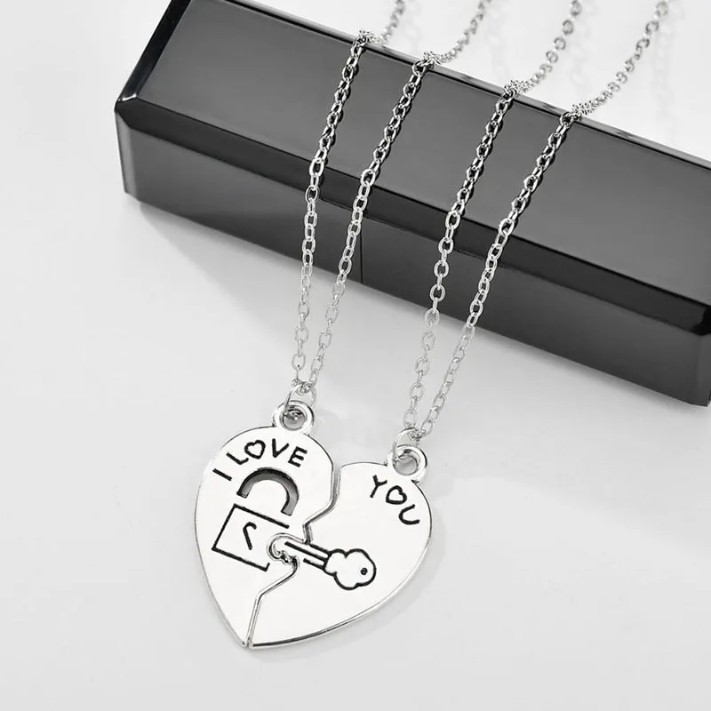 

2 pieces/set of couple necklace, I love you heart shape, key, pendant wedding gift I love you