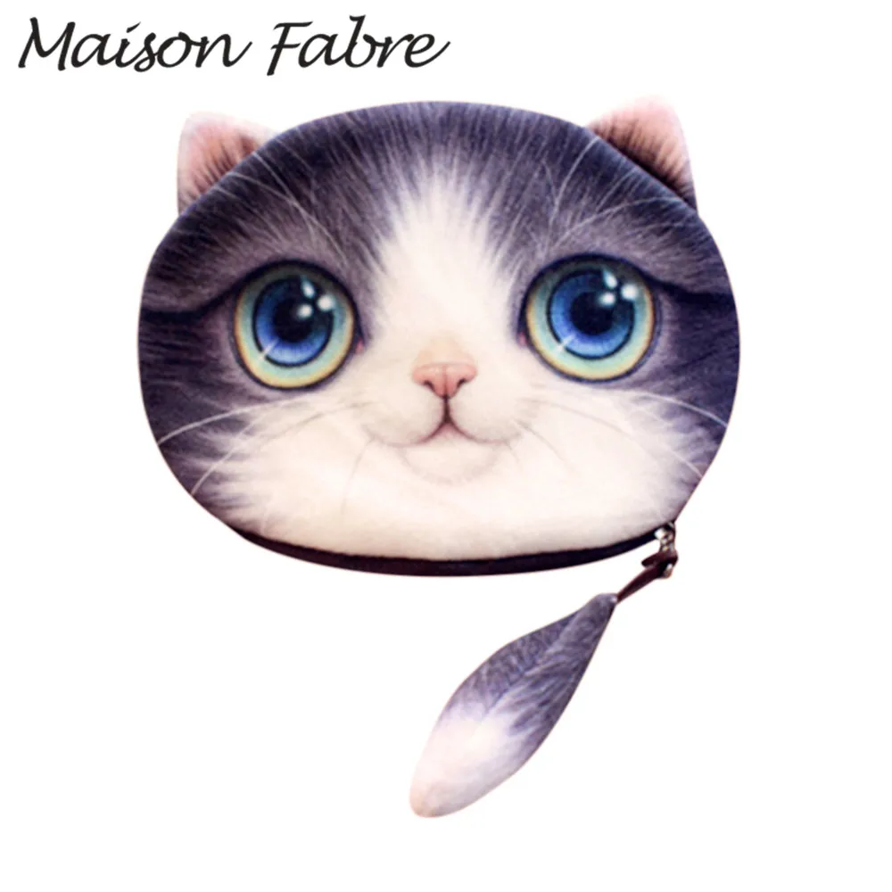 Женский мини кошелек на молнии с изображением кота из мультфильма Винтажная