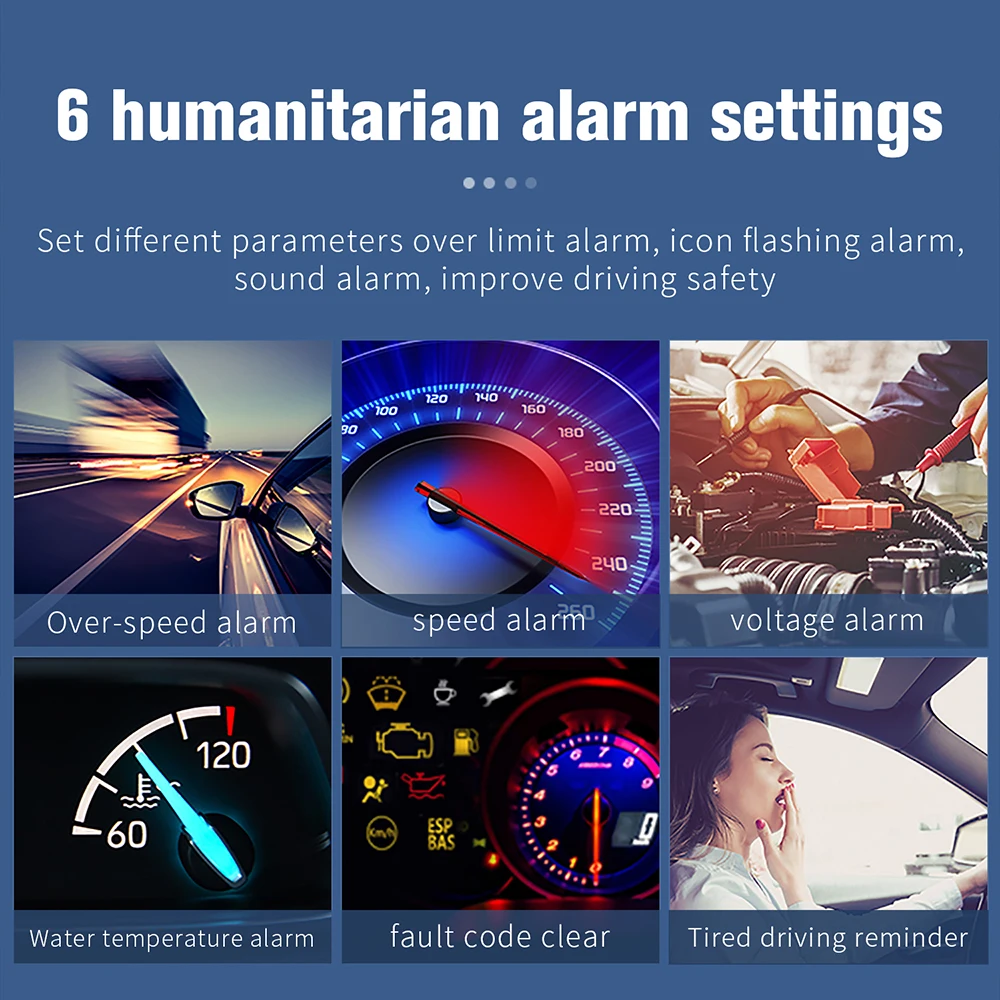 

HUD Head Up Display Security Alarm Water Temp Overspeed RPM Windshield Speedometer Projector OBD2 GPS Dual System Smart Gadgets