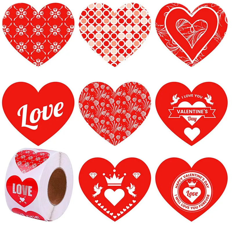 

500pcs/roll Red Heart Labels Valentine's Day Paper Packaging Sticker Candy Dragees Bag Gift Box Packing Wedding Thanks Stickers