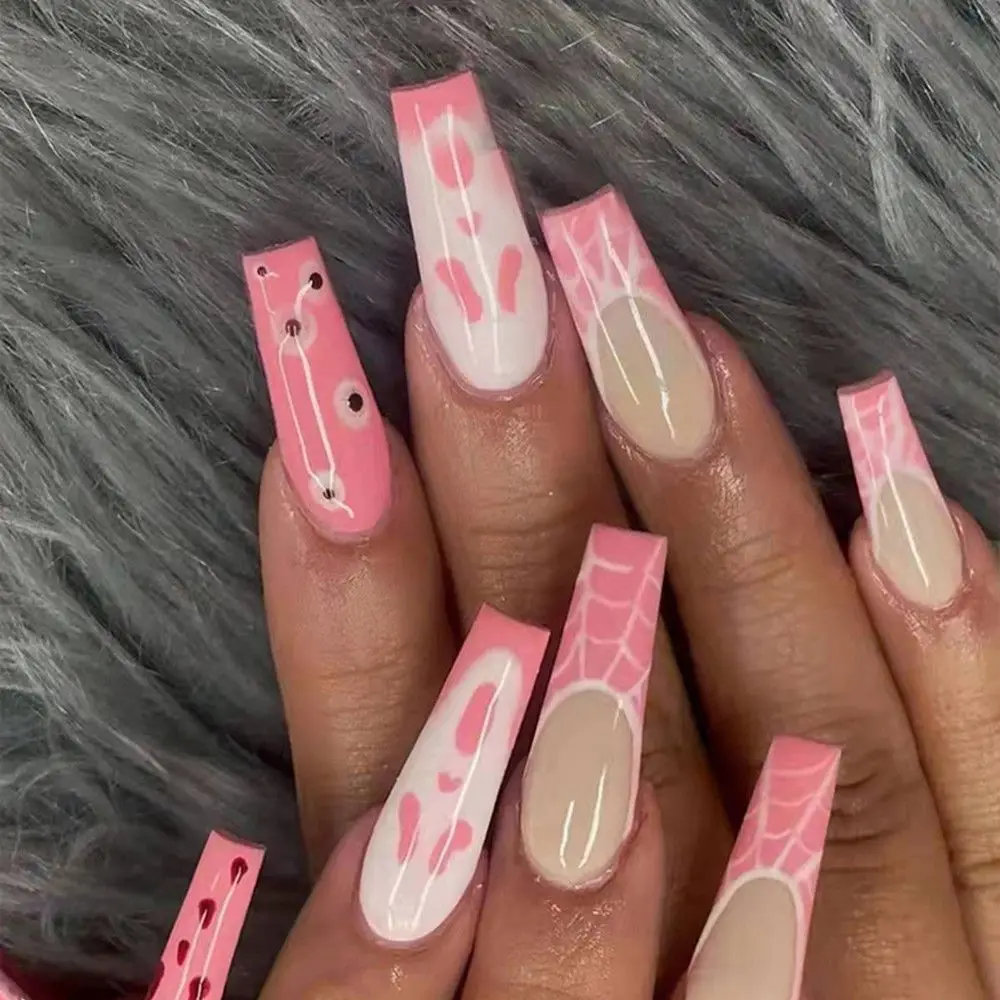 Накладные ногти с дизайном во французском гробе съемные Типсы для маникюра 24