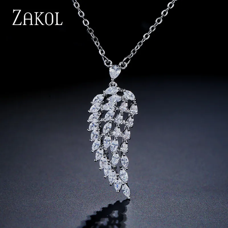ZAKOL Новое поступление Модные Листья кубический циркон кулон ожерелья для женщин