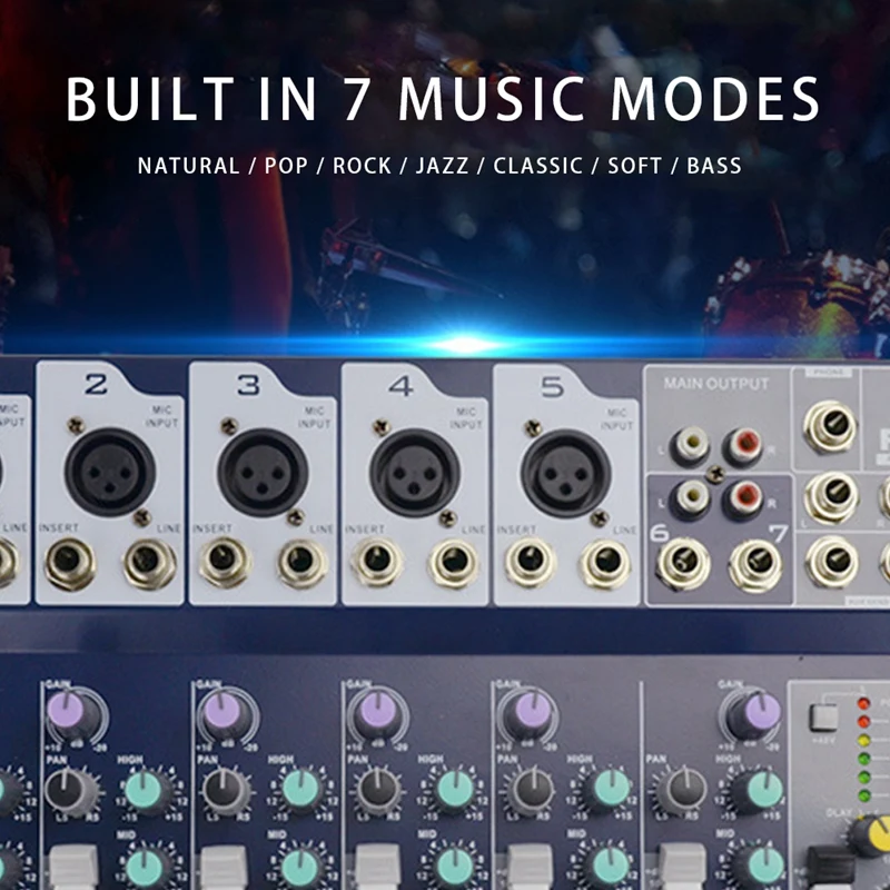 

Mixer Stage Performance Professional Digital 7-Channel Mixer Reverb Effect USB Interface Professional Mixer EU Plug