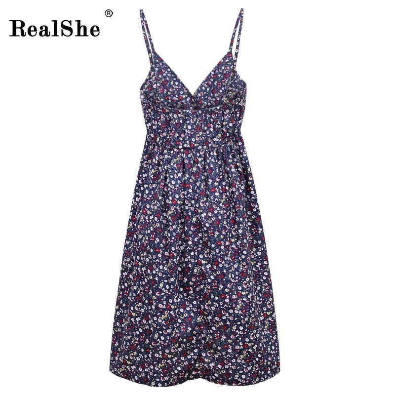 Женское платье RealShe летнее хлопковое без рукавов с треугольным вырезом а-силуэта