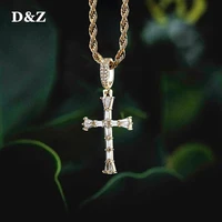dz iced zircon baguette stones cross pendant with 4mm tennis chain mens hip hop jewelry gold silver color cz pendant necklace
