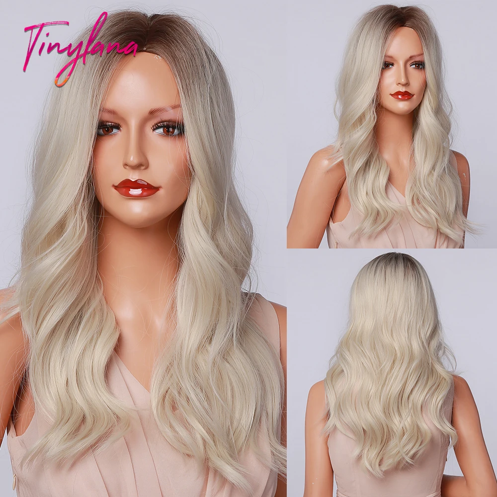 

Крошечная Лана Омбре темно-коричневый блонд синтетические парики средняя часть длинные волнистые парики для черных женщин Косплей вечевеч...