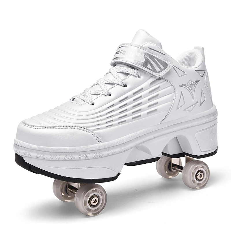 

2021 New Roller Skate Shoes ParentChild Deformation Roller Skates Shoes Women Men Parkour Shoes Four Wheels for Kids
