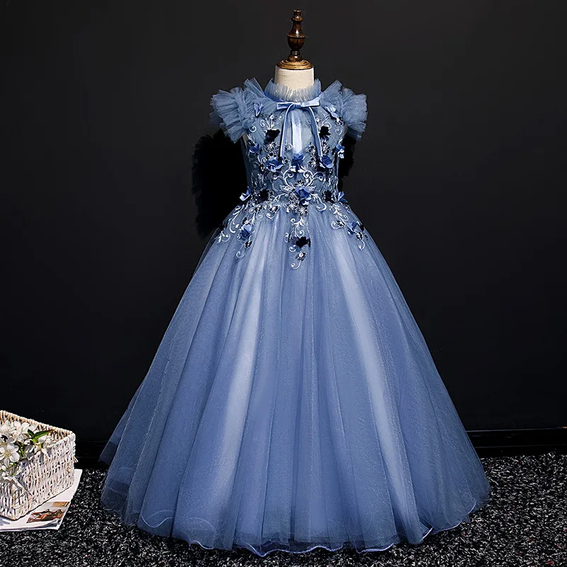 

Retro Princess Dress Flower Girl Dresses Wedding Party Vestidos Appliques Kids Pageant Dress 3-14Y Girl Formal Ceremony Outfit