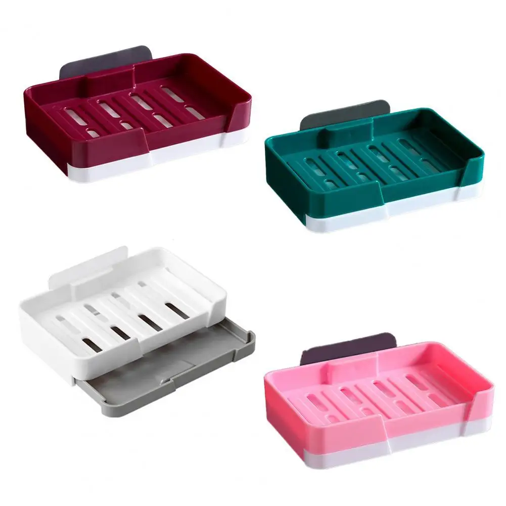 

Double Layer Soap Box Punch Free Good Load Capacity Plastic Quick Drain Soap Holder with Water Tray for Home