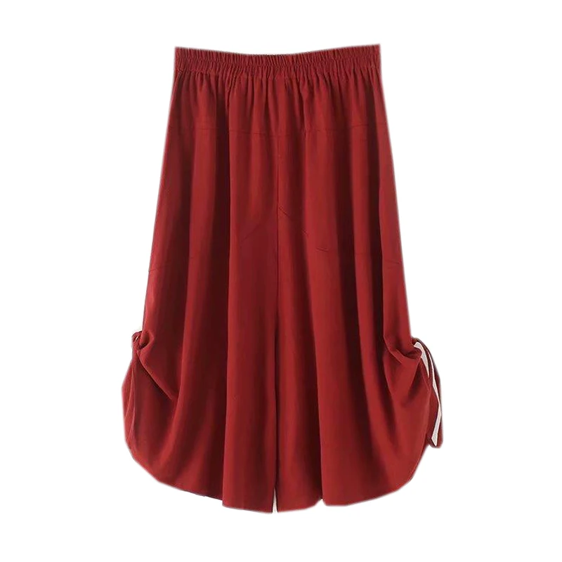 

Fashion Women Wide Leg Pants Summer Casual High Waist Elastic Waist Loose Seven Points Pants Ladies Skirt Pants Streetwear