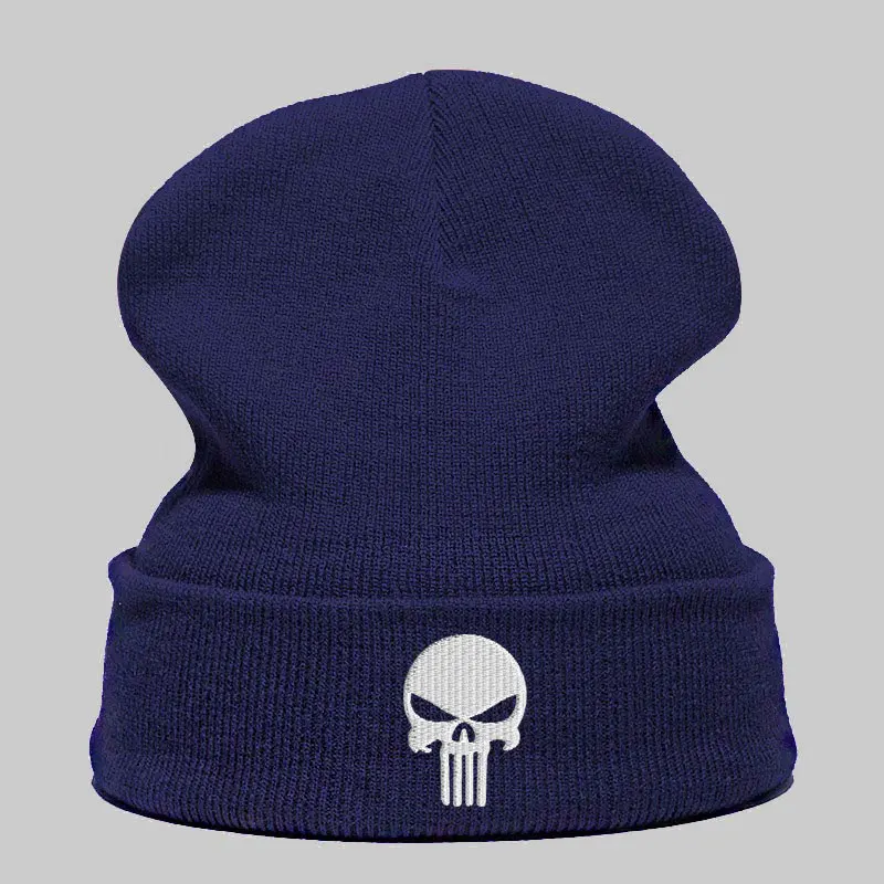 Beanie шляпа Skullie шапка, вязаная шапка-носок Зимняя Вышивка в стиле панк Для мужчин Для женщин для мальчиков и девочек подростков уличных танцев череп Skelton черный, белый, серый