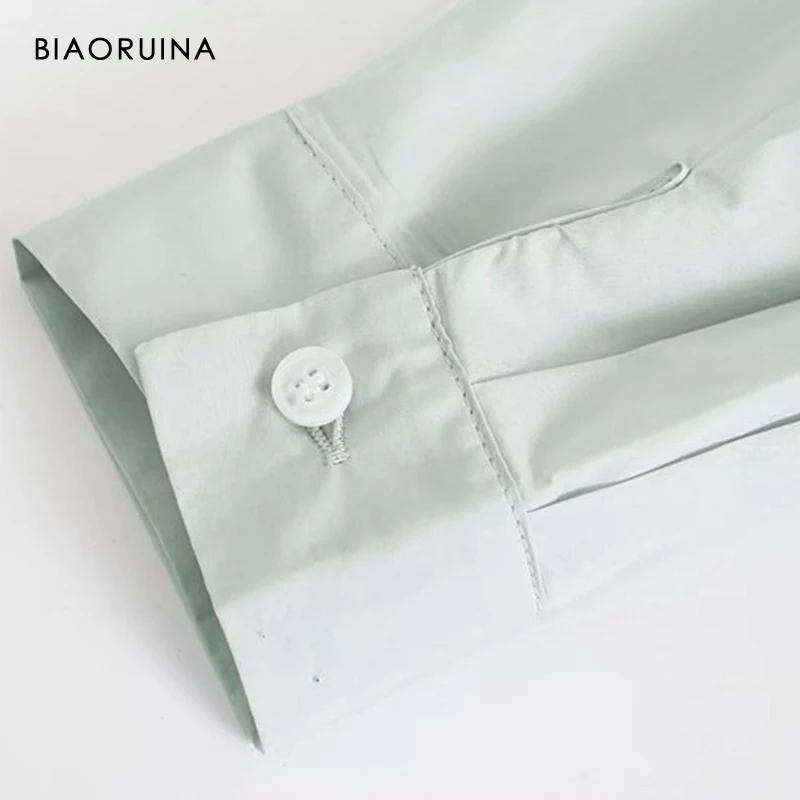 

BIAORUINA Women's Poplin Back Button Loose Fashion Shirt Turn Down Collar Female Long Sleeve Chic 2021 Spring Blouse Tops