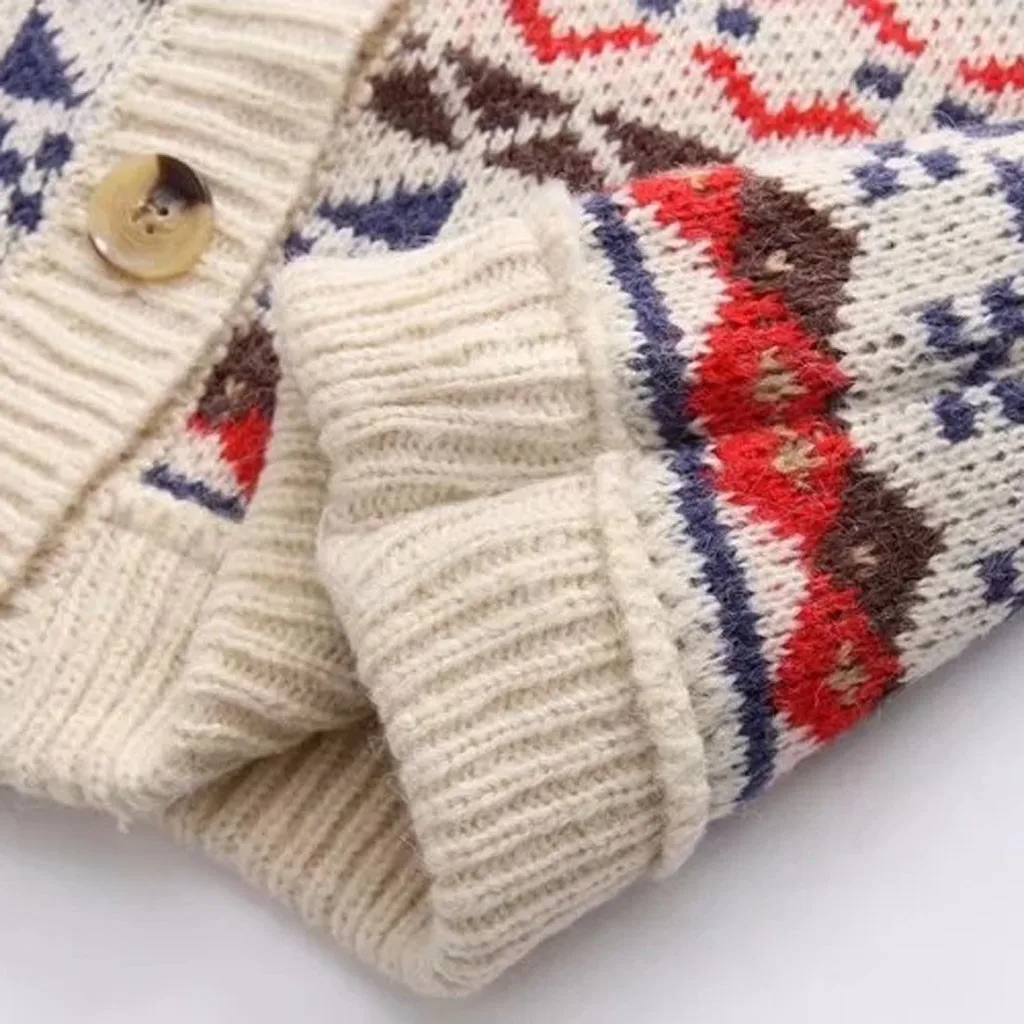 Женский кардиган Женское пальто этнический узор v-образный вырез однобортный